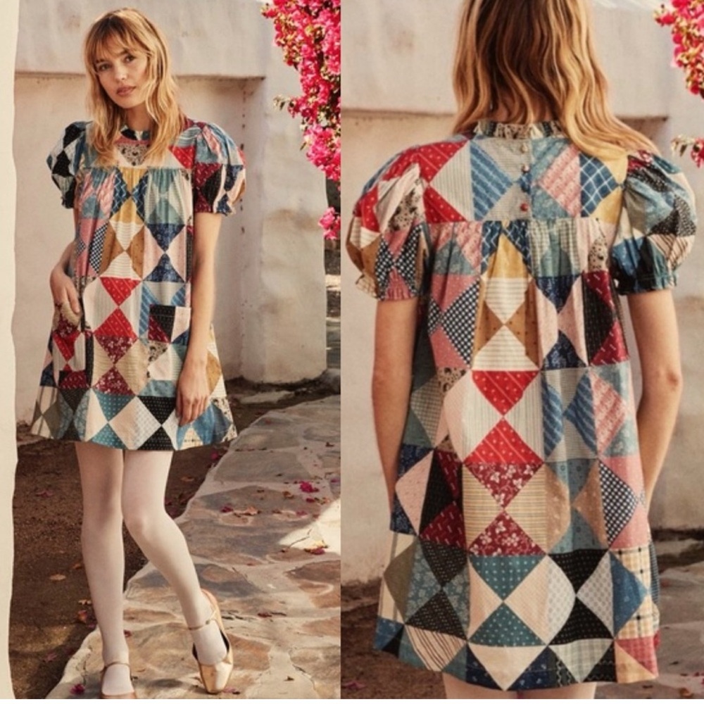 Doen Amarillo Patchwork Quilt Mini Dress Medium